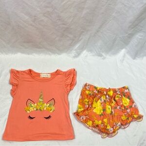 Btween Baby Girl Toddler 2 Piece Set Floral Ruffle Sleeve Top and Shorts Size 4T